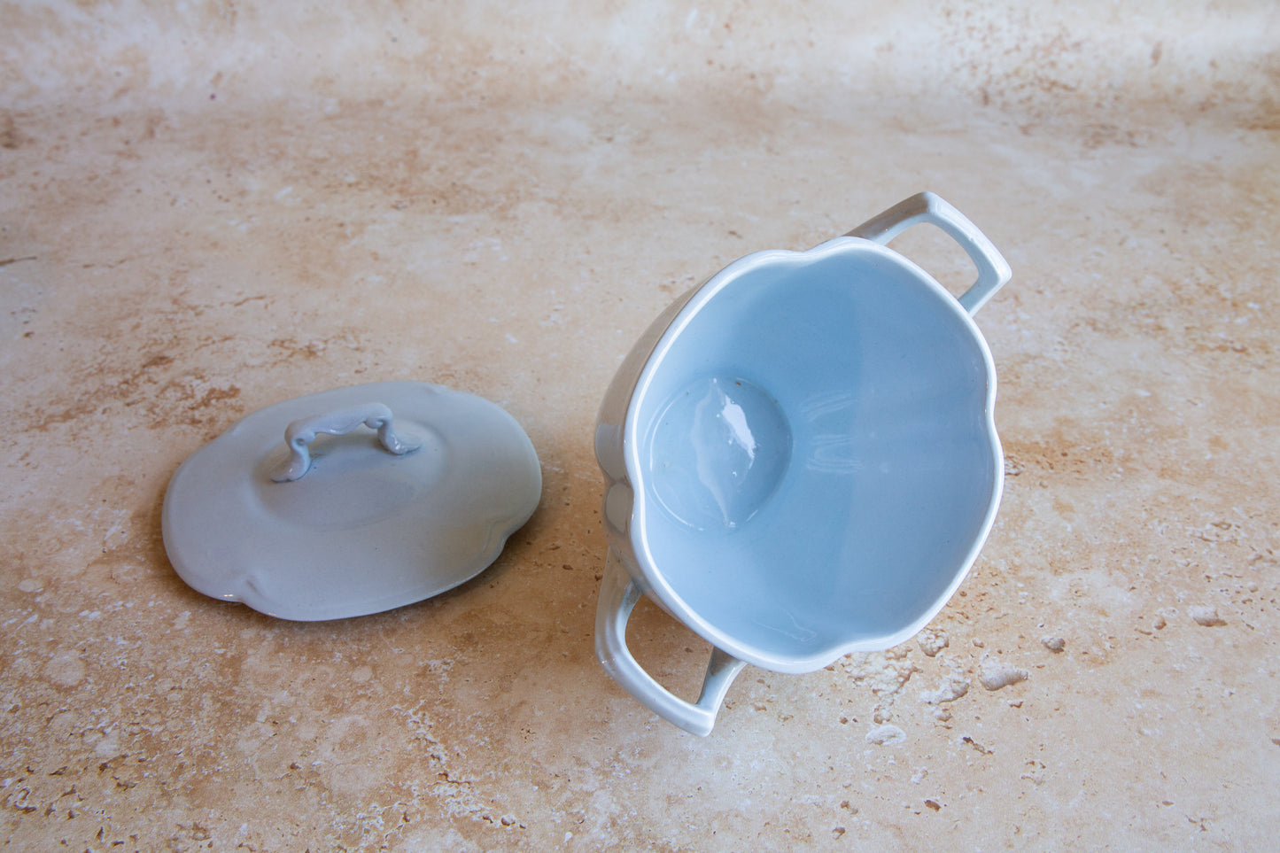 Vintage Johnson Bro Blue Sugar Bowl & 2 Matching Bowls