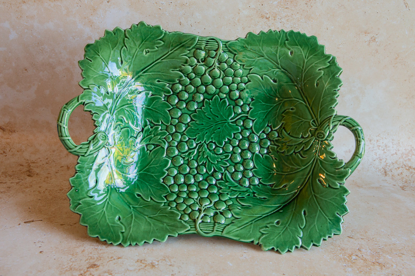 Vintage Green Majolica Serving Plate