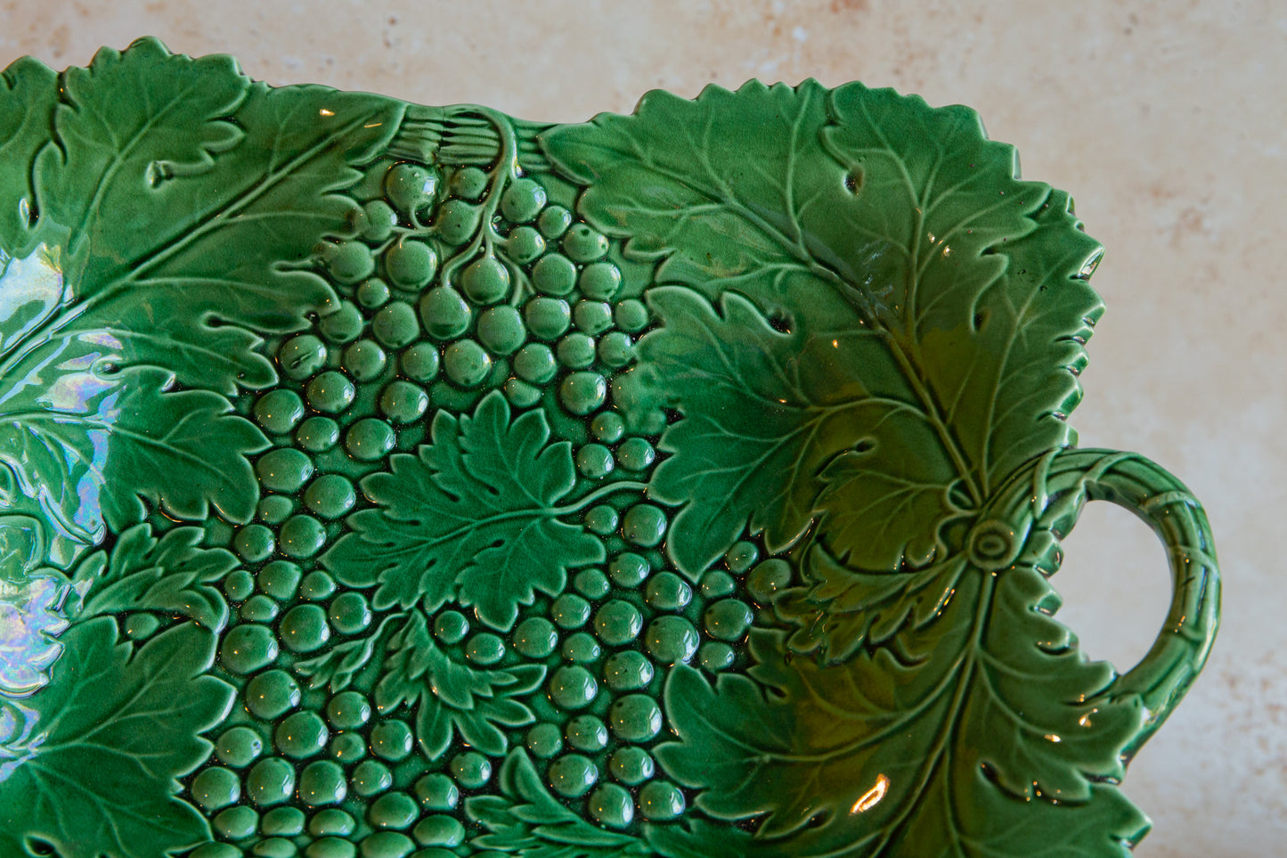 Vintage Green Majolica Serving Plate