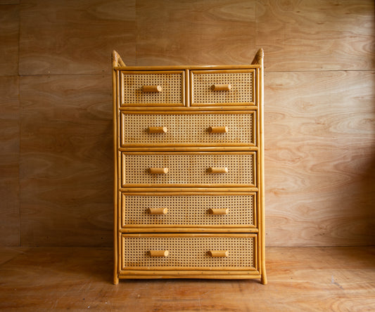 Vintage Bamboo & Cane Chest of Drawers