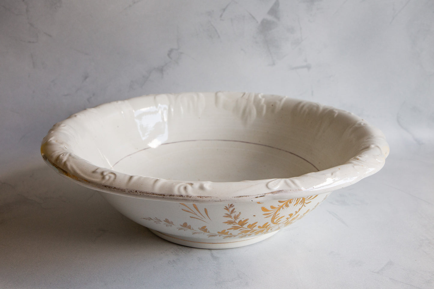 Large Victorian Table Bowl with Gold Leaf Pattern