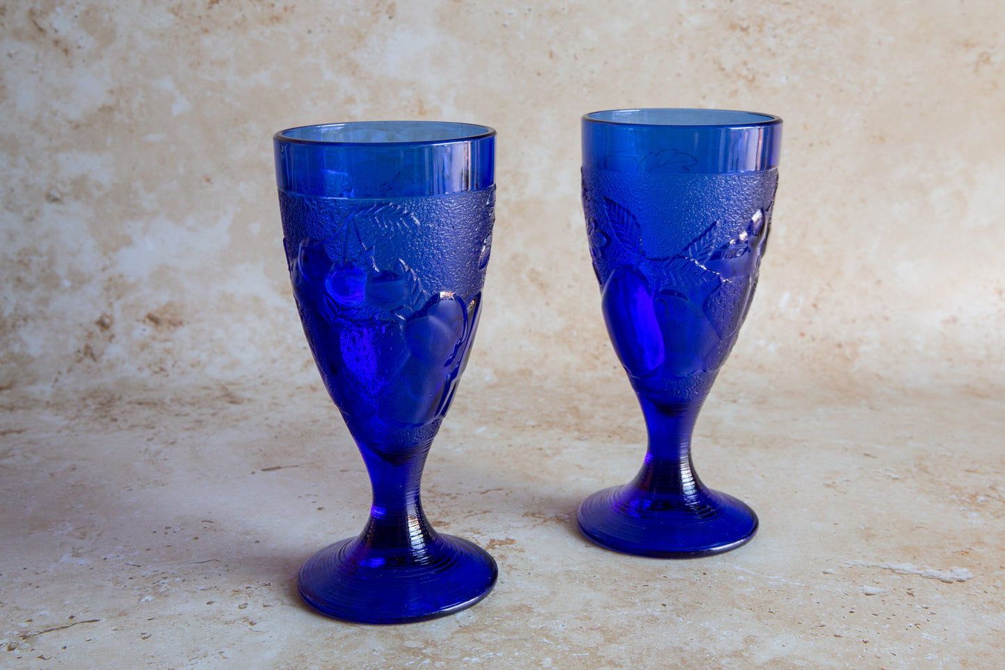 Pair of Vintage Blue Wine Goblets