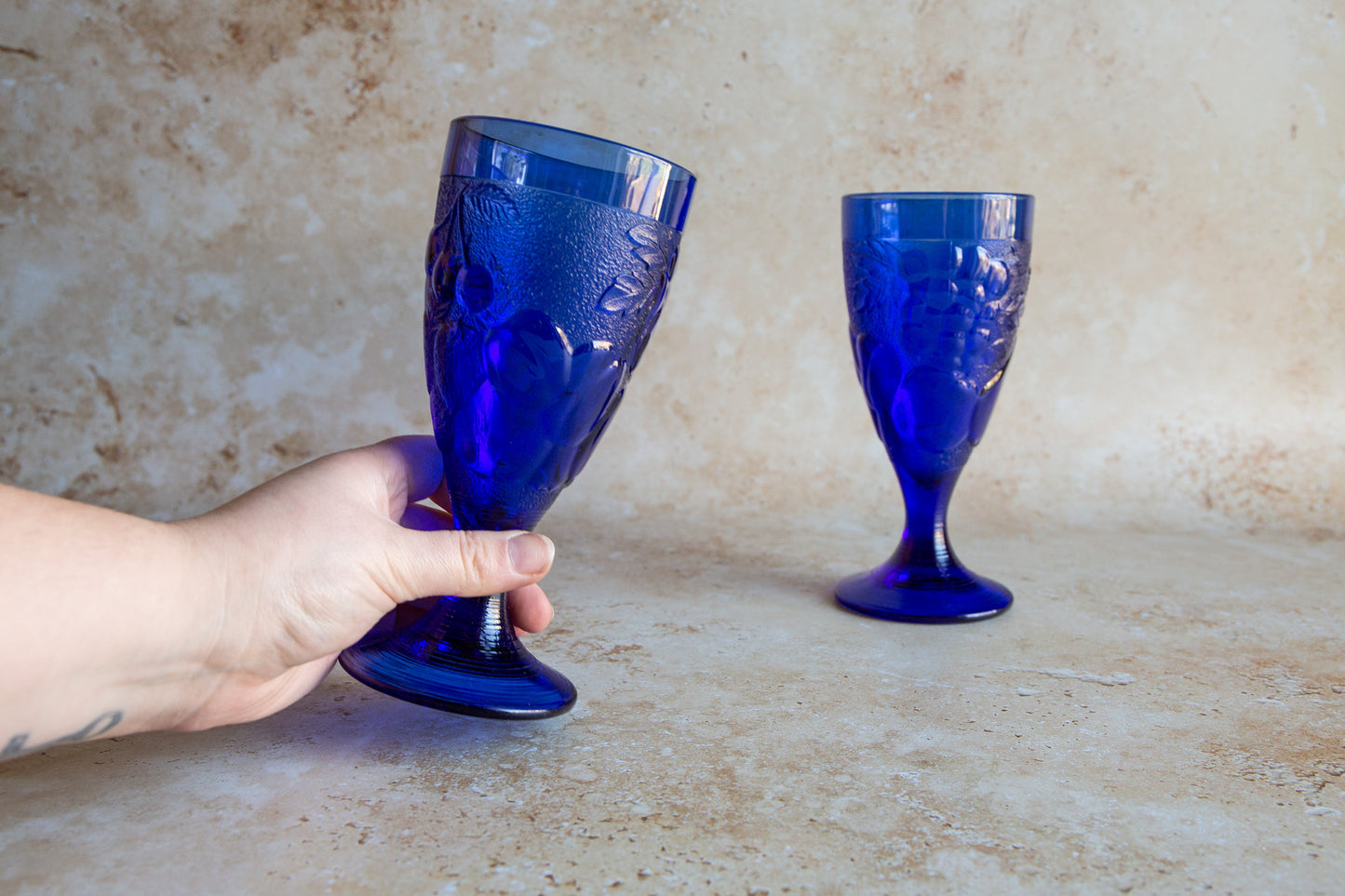 Pair of Vintage Blue Wine Goblets