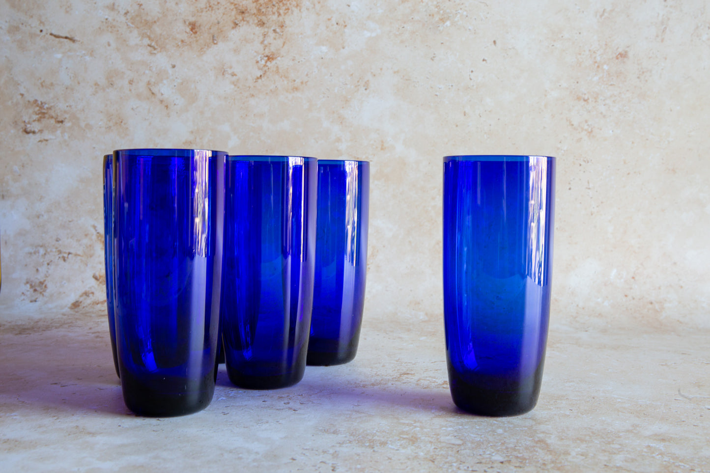 Vintage Bristol Blue Glass Tumblers Set of 6