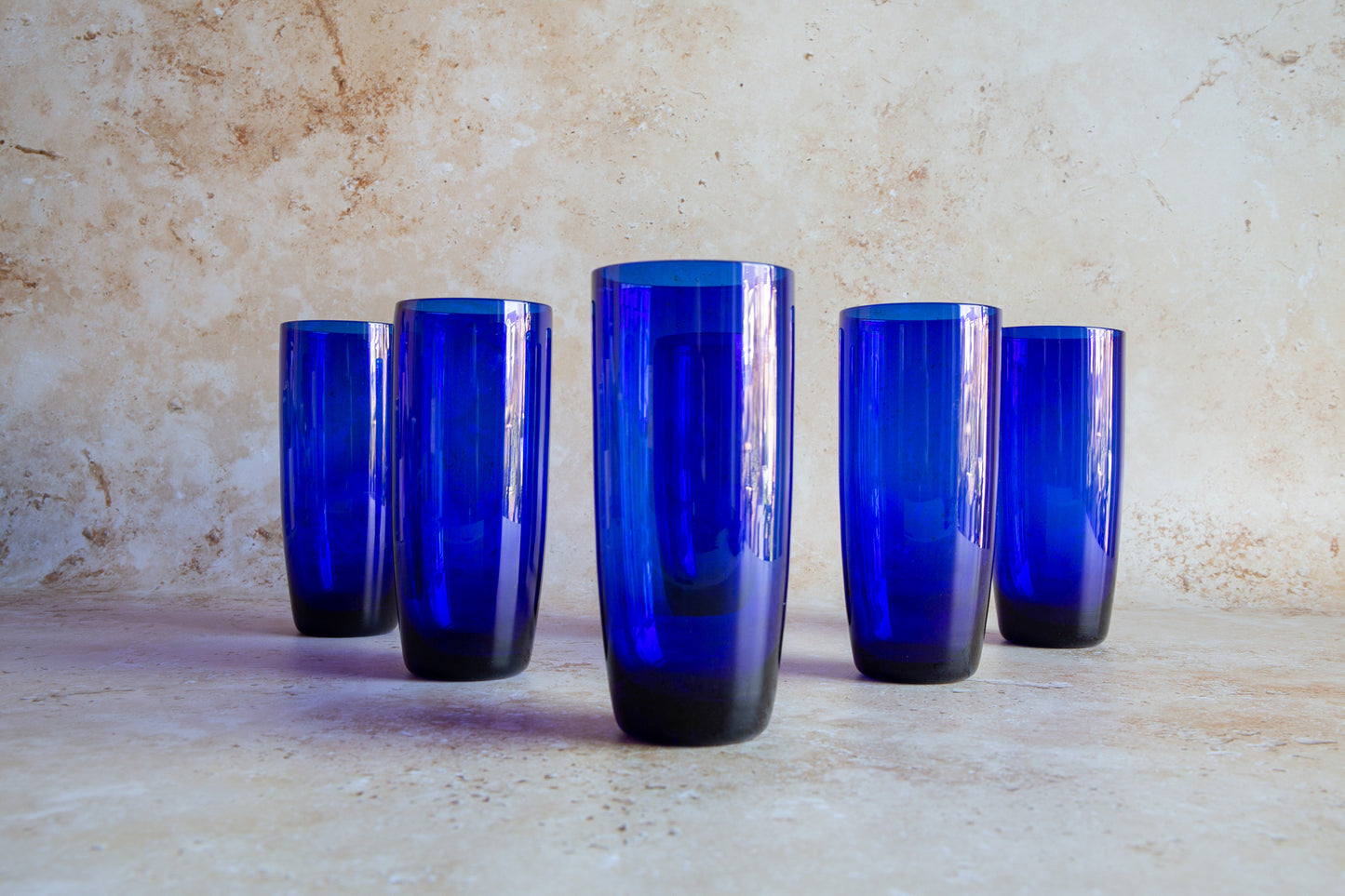 Vintage Bristol Blue Glass Tumblers Set of 6