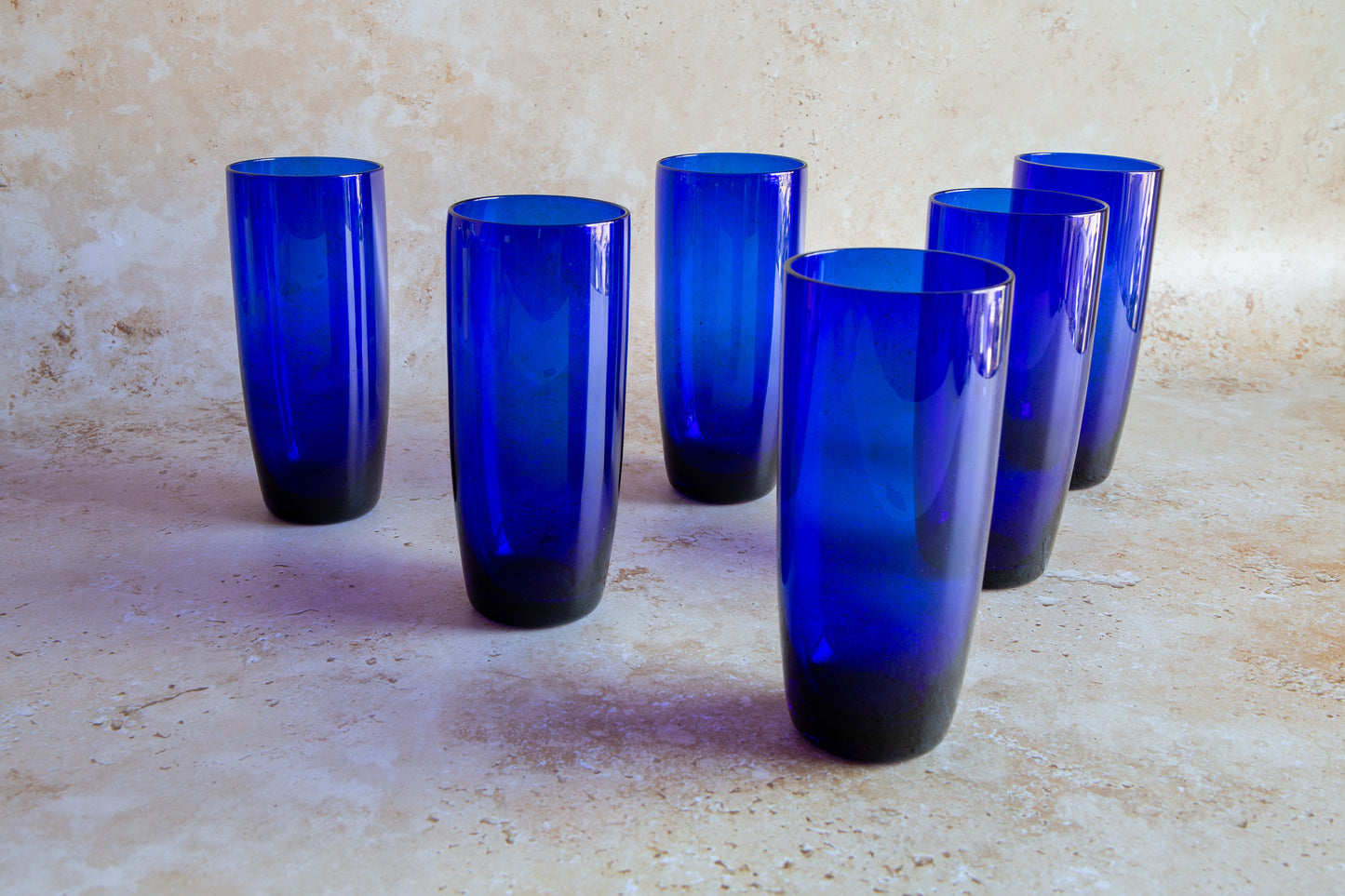 Vintage Bristol Blue Glass Tumblers Set of 6