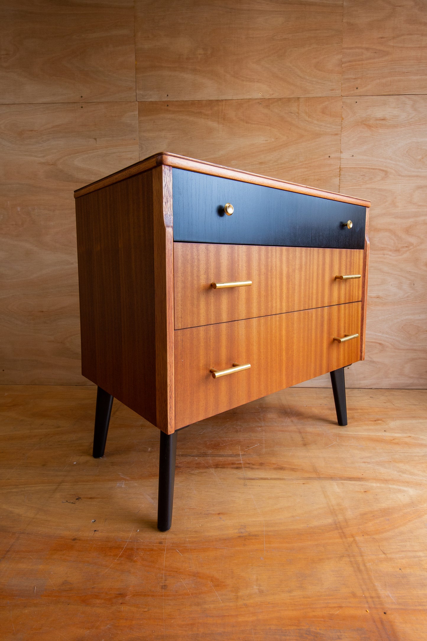 Vintage Teak & Black Chest of Drawers