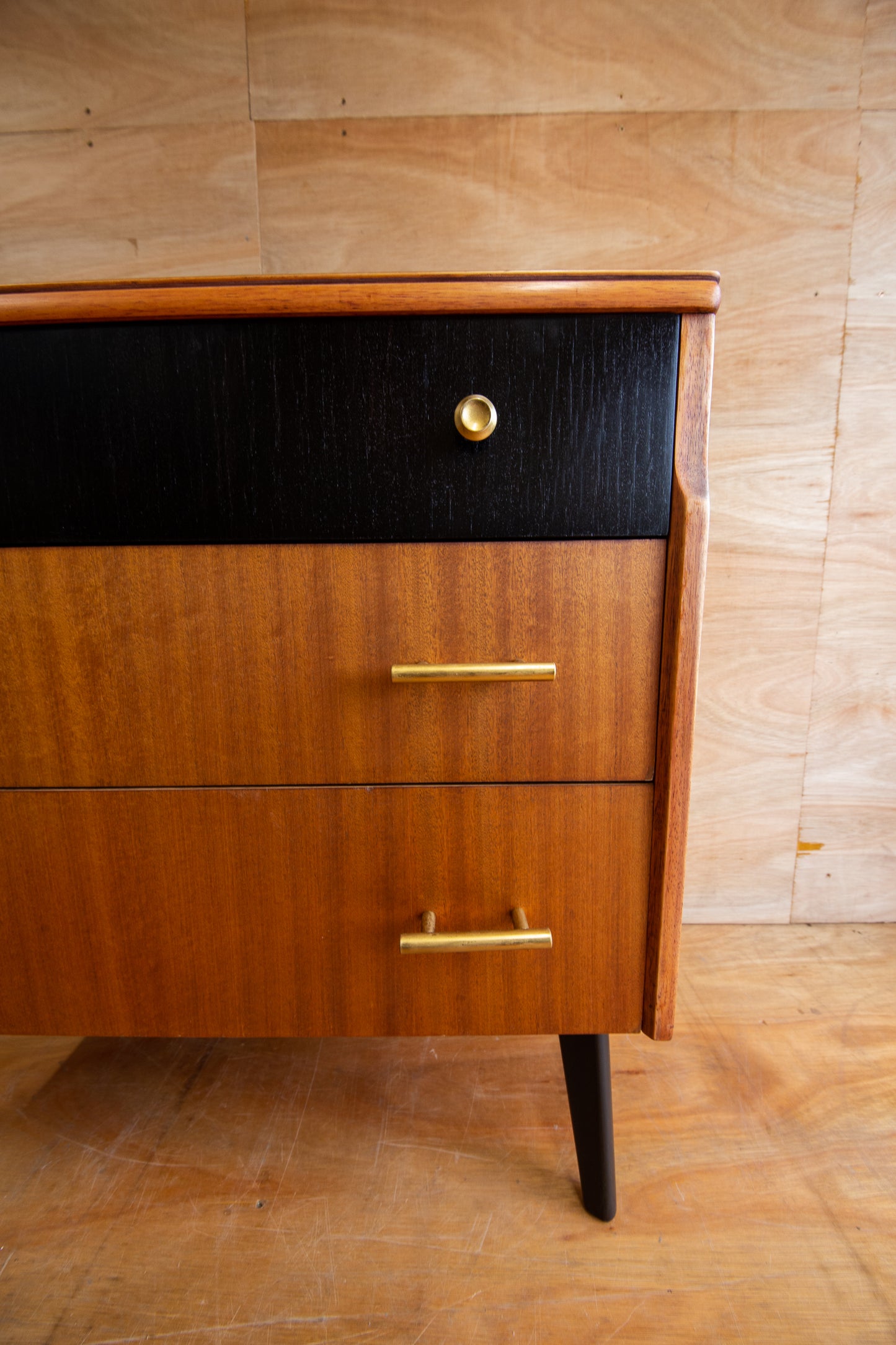 Vintage Teak & Black Chest of Drawers