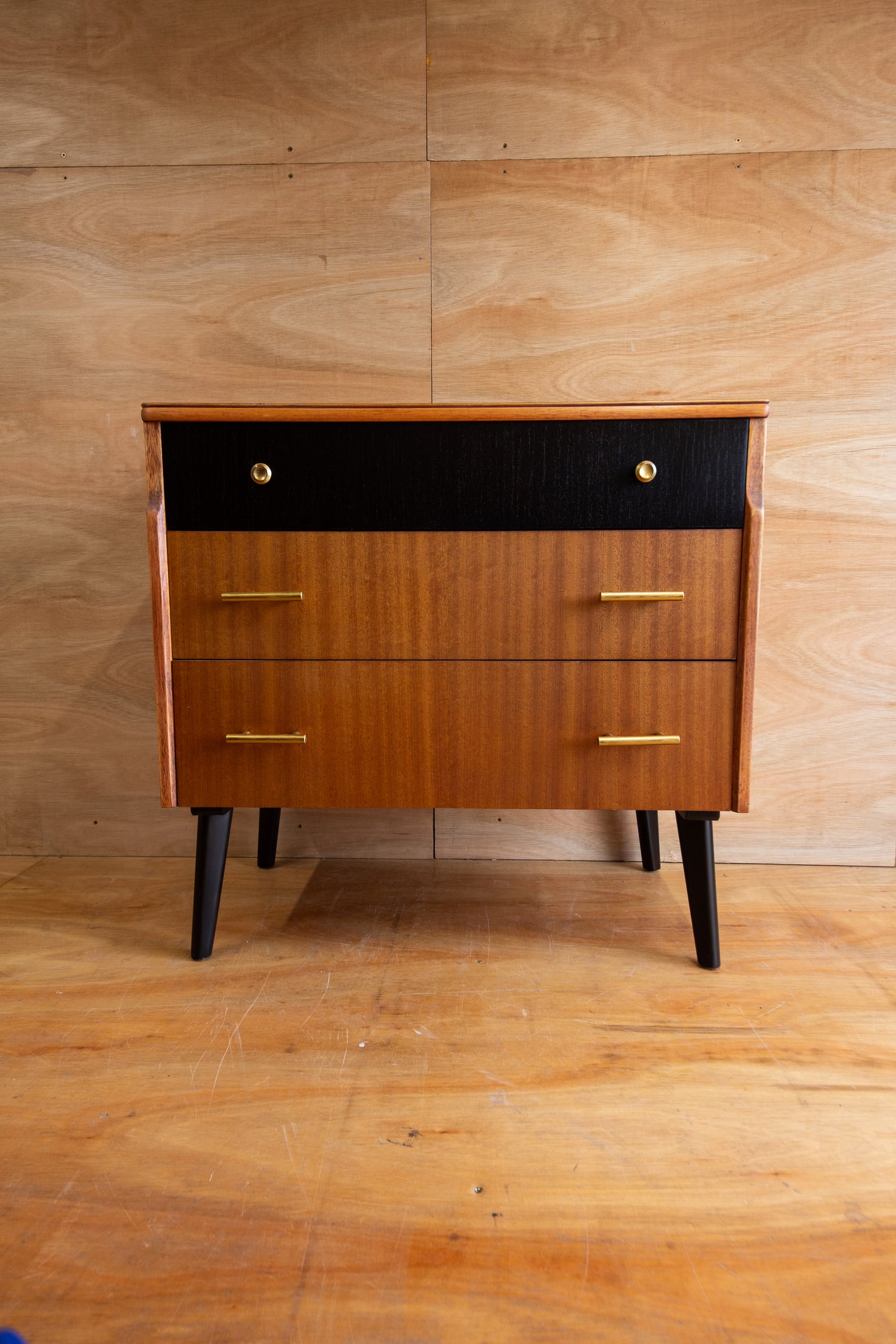 Vintage Teak & Black Chest of Drawers