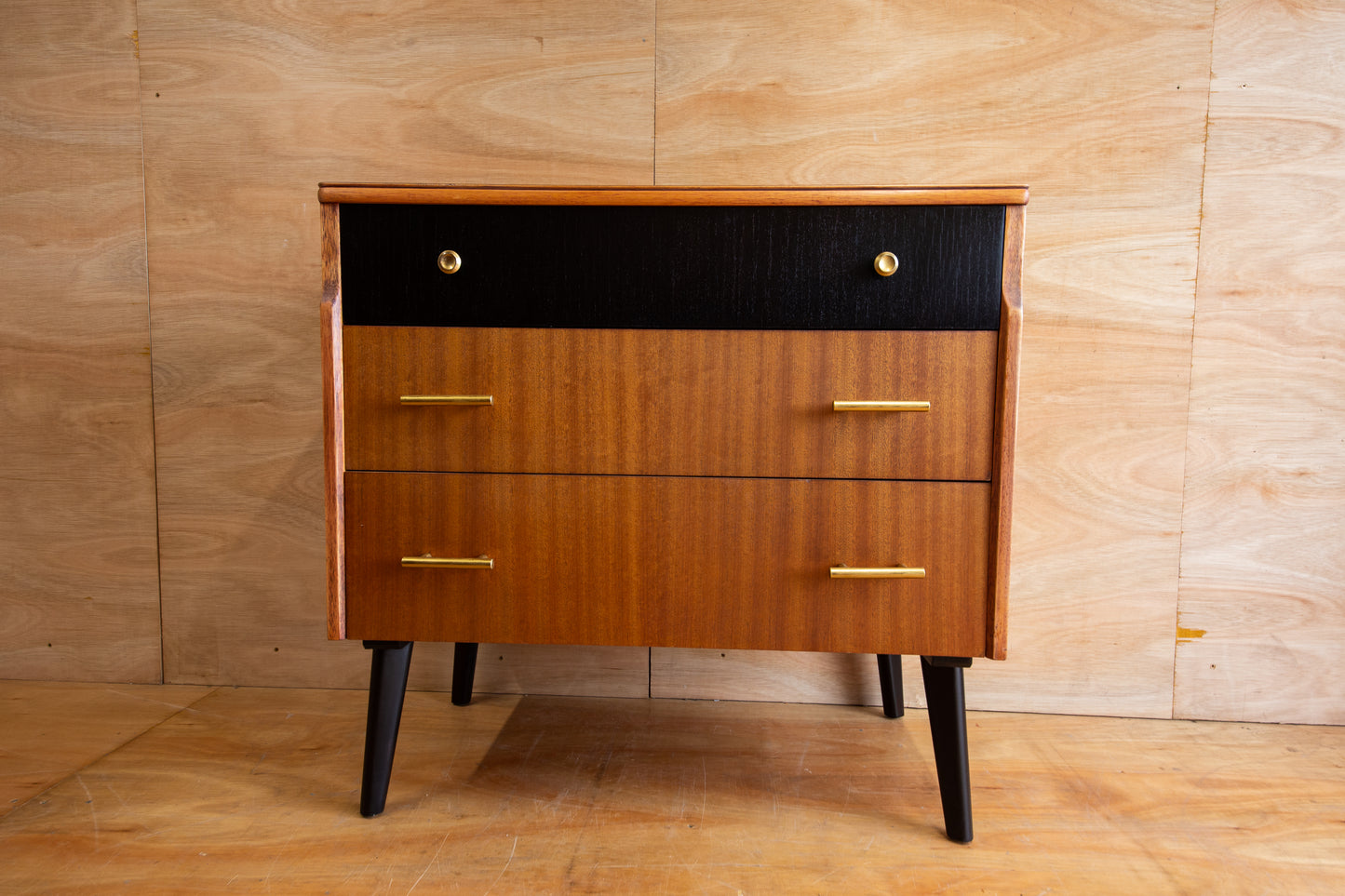 Vintage Teak & Black Chest of Drawers