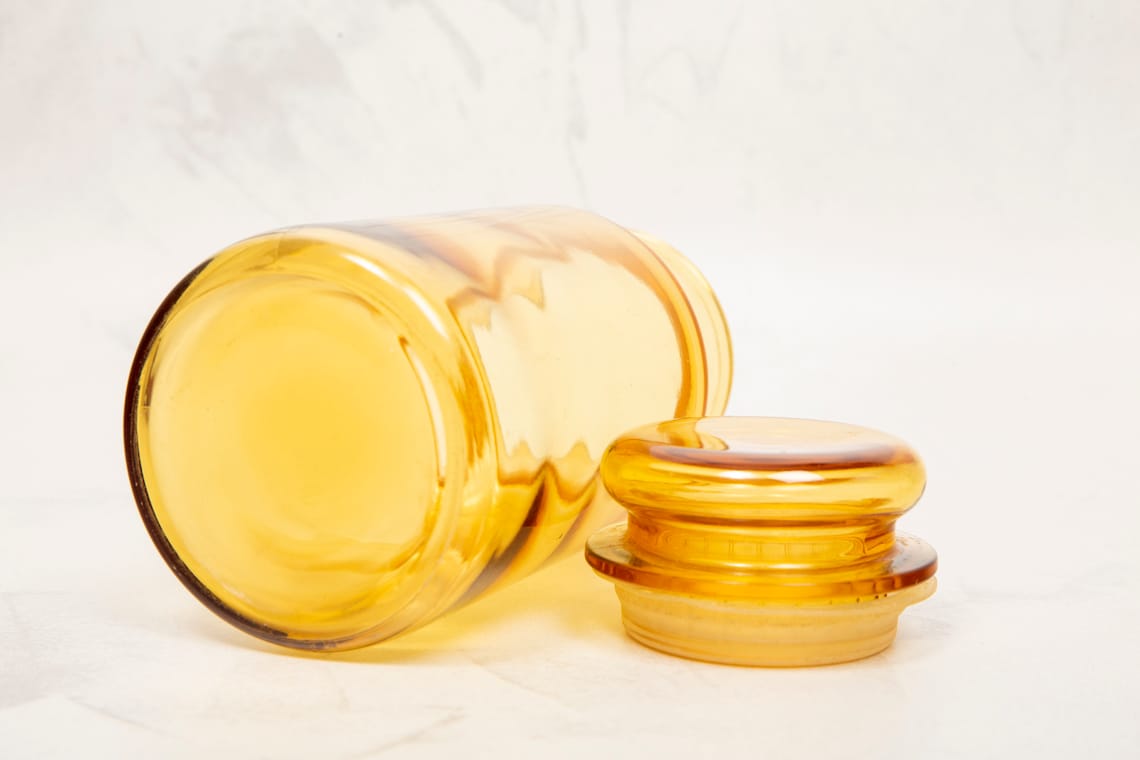 Pair of Vintage Amber Yellow Glass Jar Containers