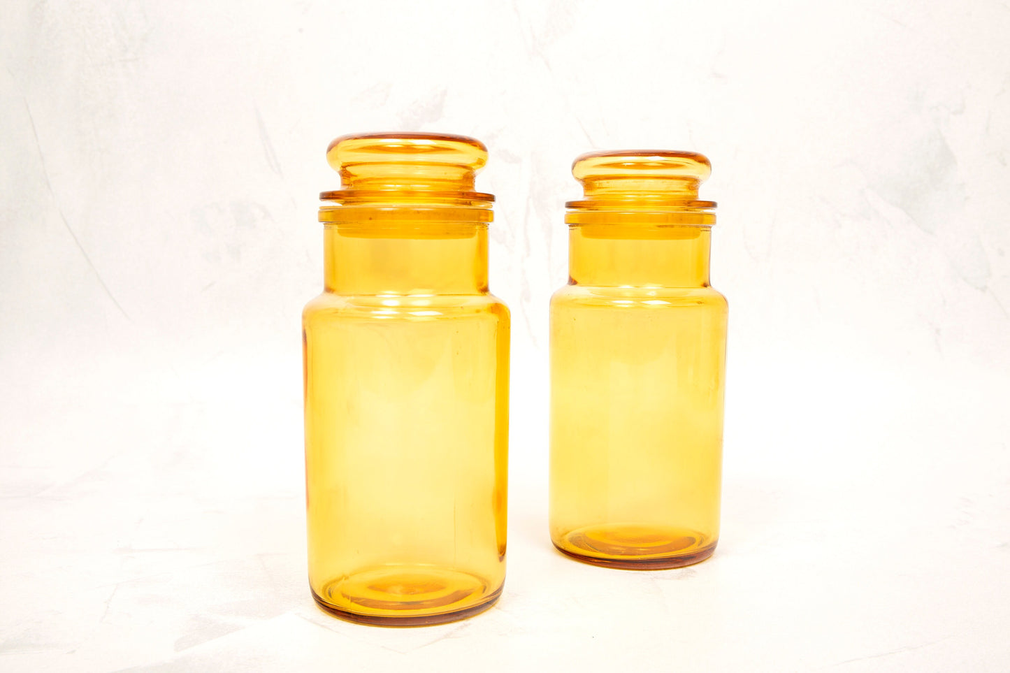 Pair of Vintage Amber Yellow Glass Jar Containers