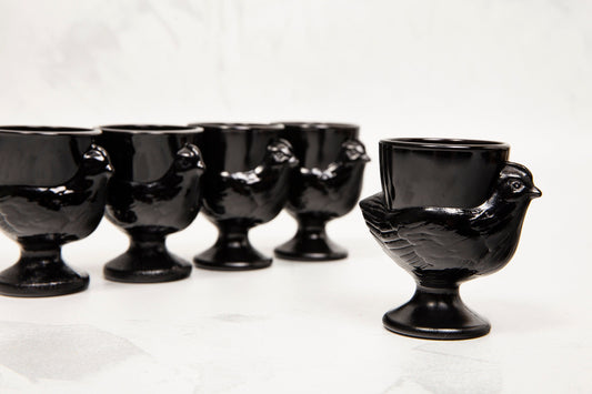 Vintage Black Arcoroc Chicken Egg cups