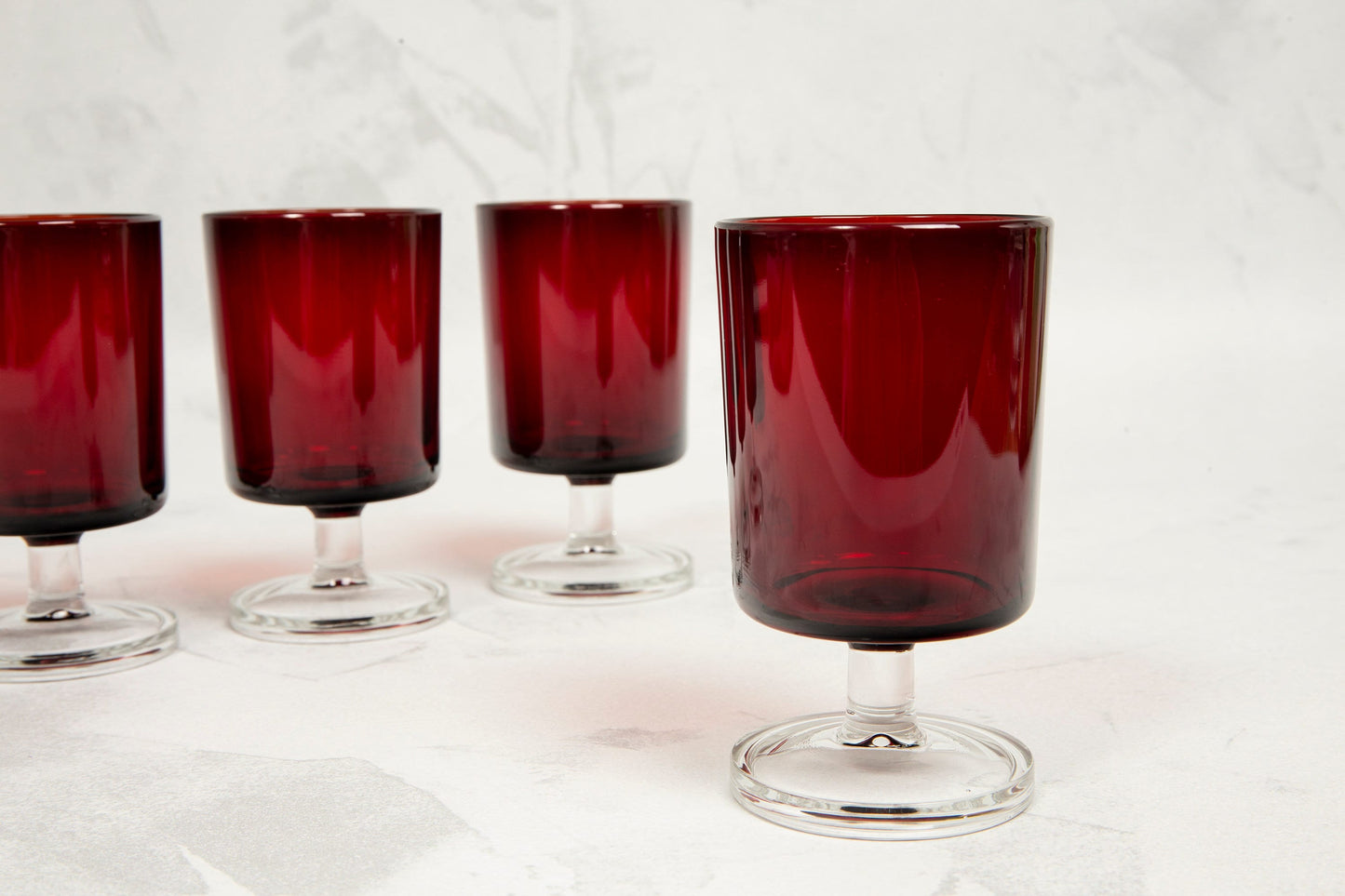 Set of Vintage Red Cavalier Luminarc France Wine Glasses