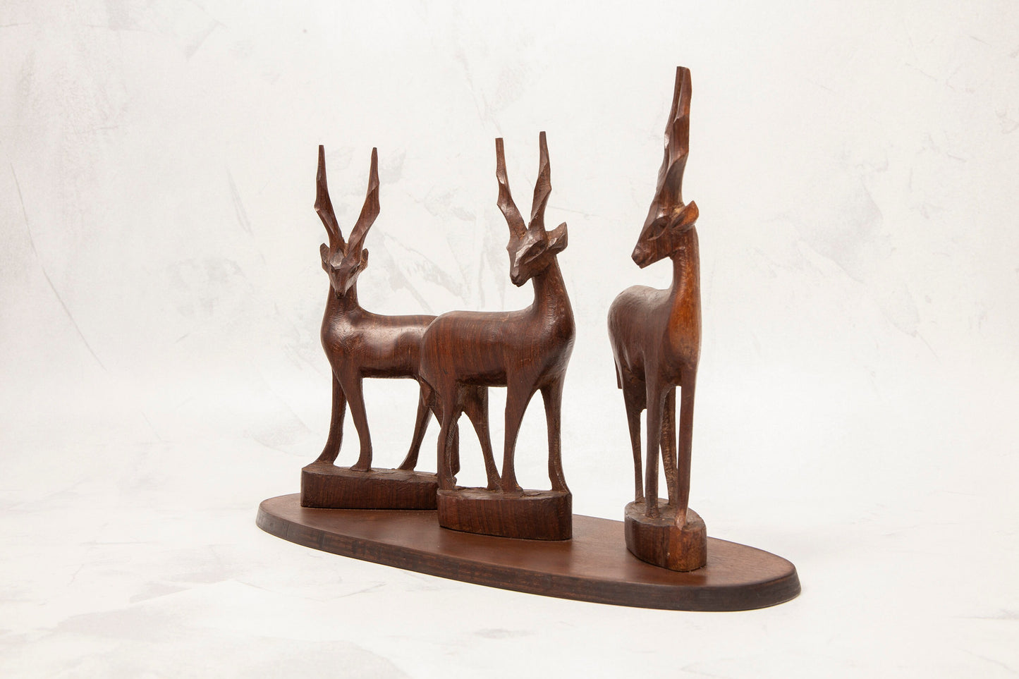 Vintage Hand carved Wooden Stag Figures on stand