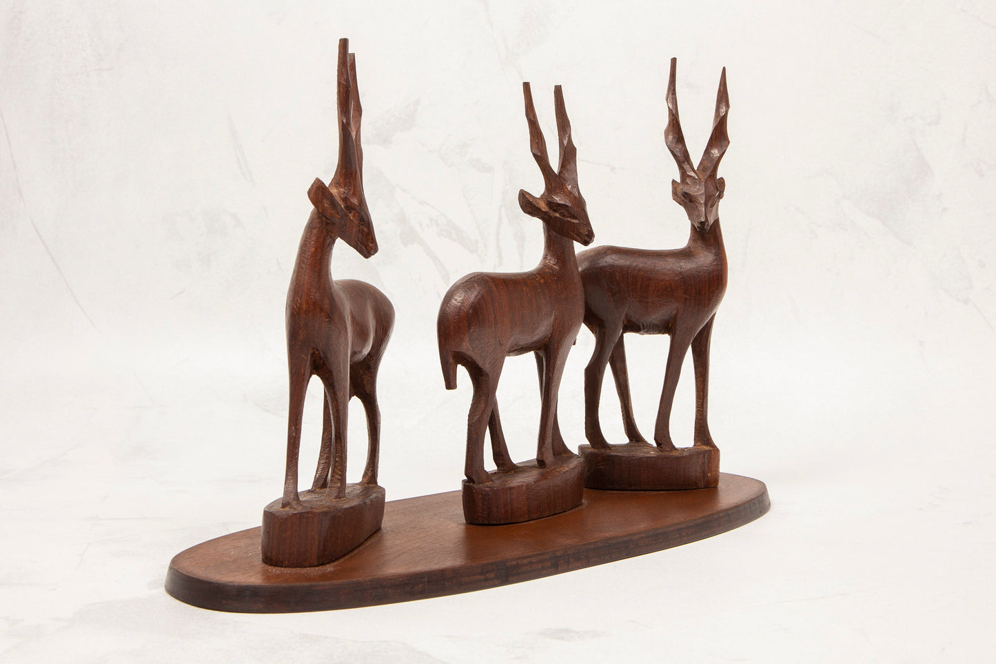 Vintage Hand carved Wooden Stag Figures on stand