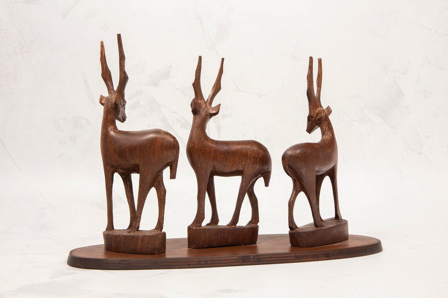 Vintage Hand carved Wooden Stag Figures on stand