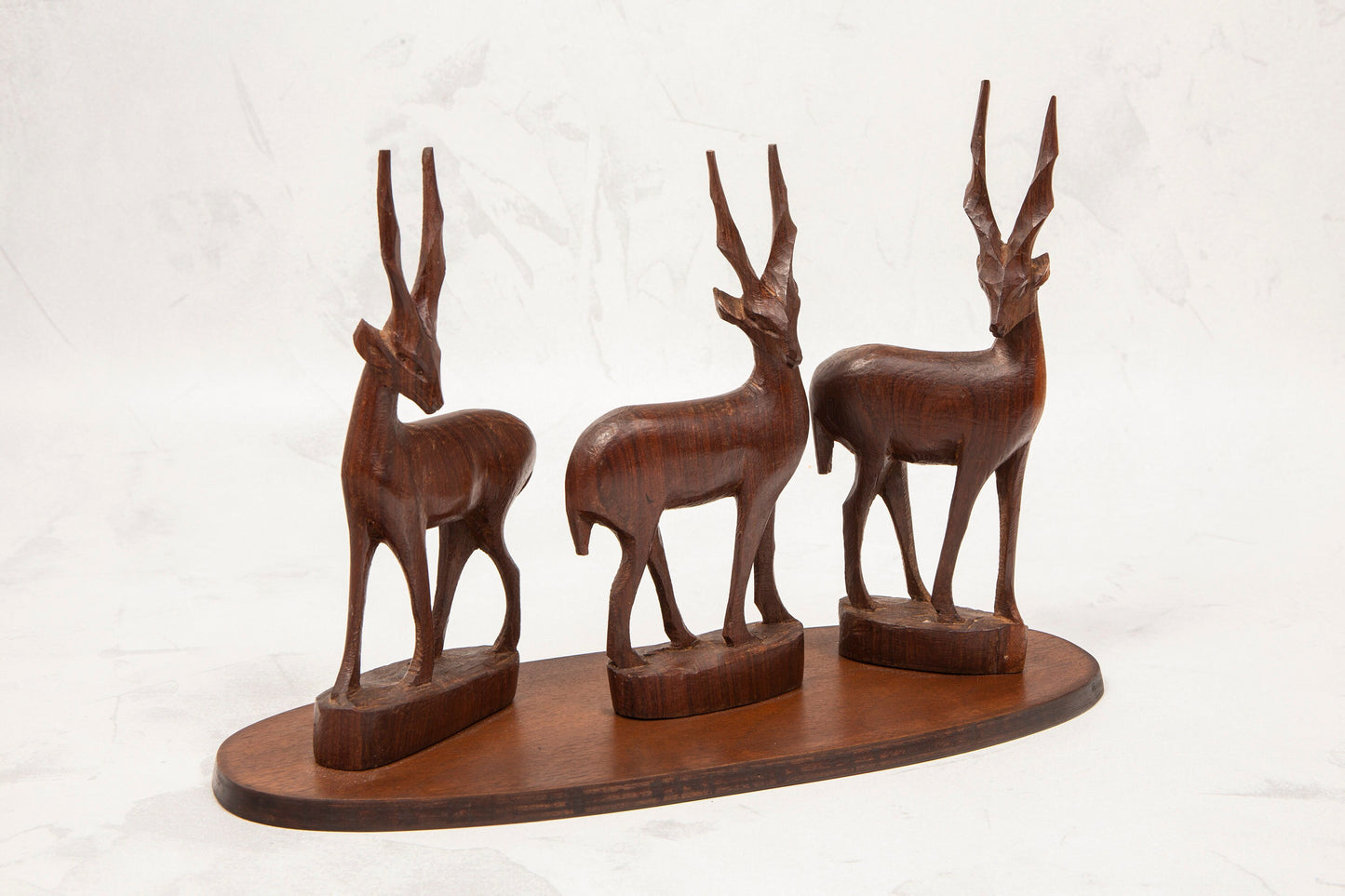 Vintage Hand carved Wooden Stag Figures on stand