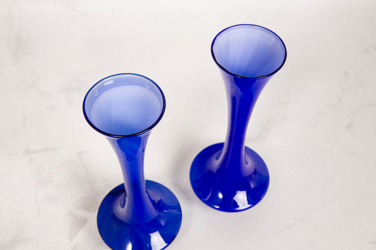 Pair of Vintage Cobalt Blue Cased Glass Bud Vases