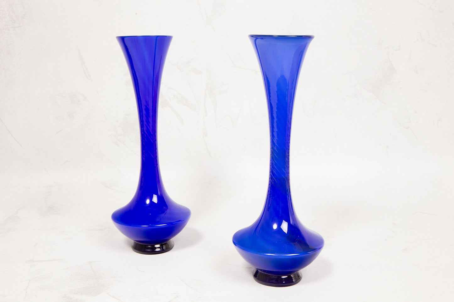 Pair of Vintage Cobalt Blue Cased Glass Bud Vases