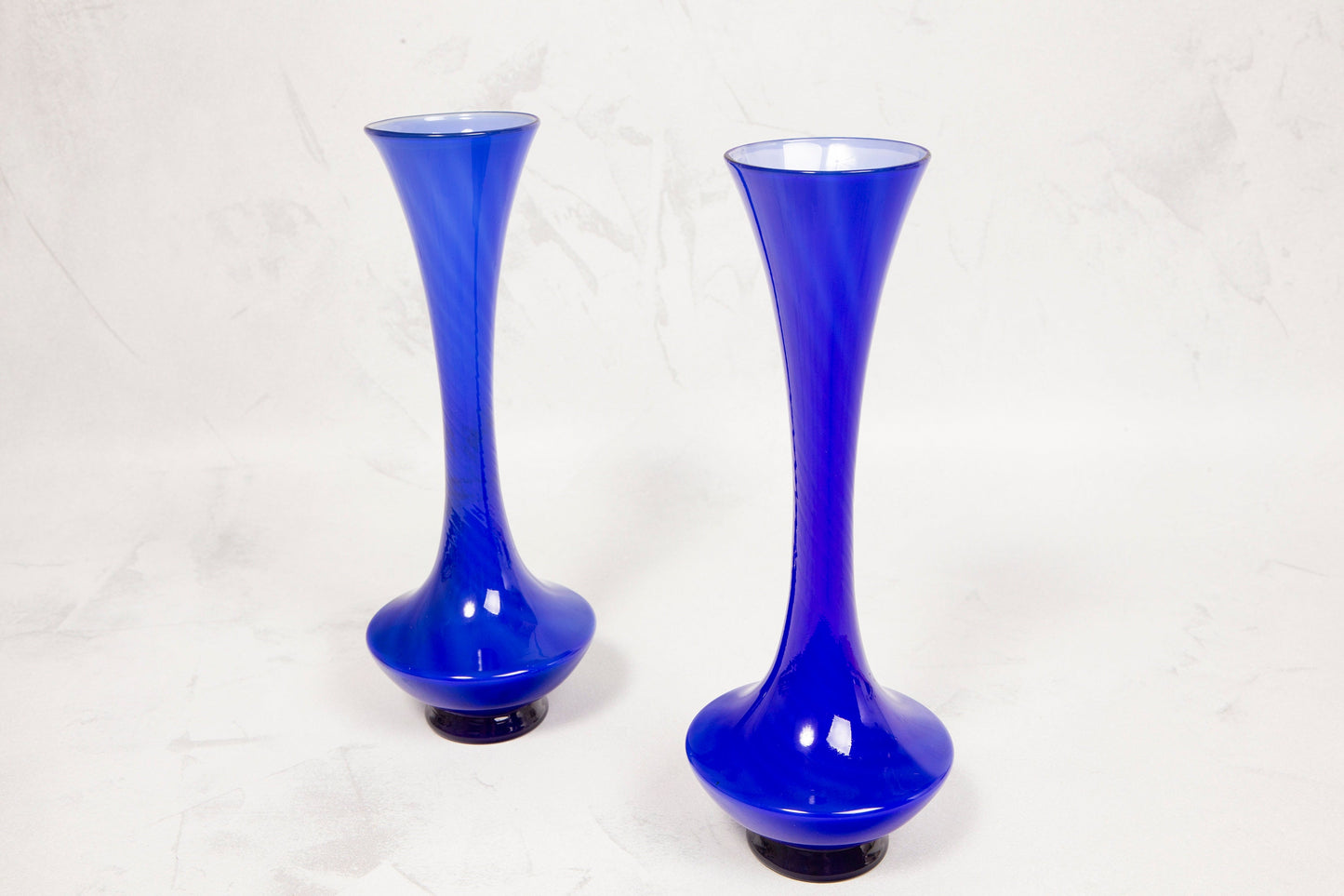 Pair of Vintage Cobalt Blue Cased Glass Bud Vases