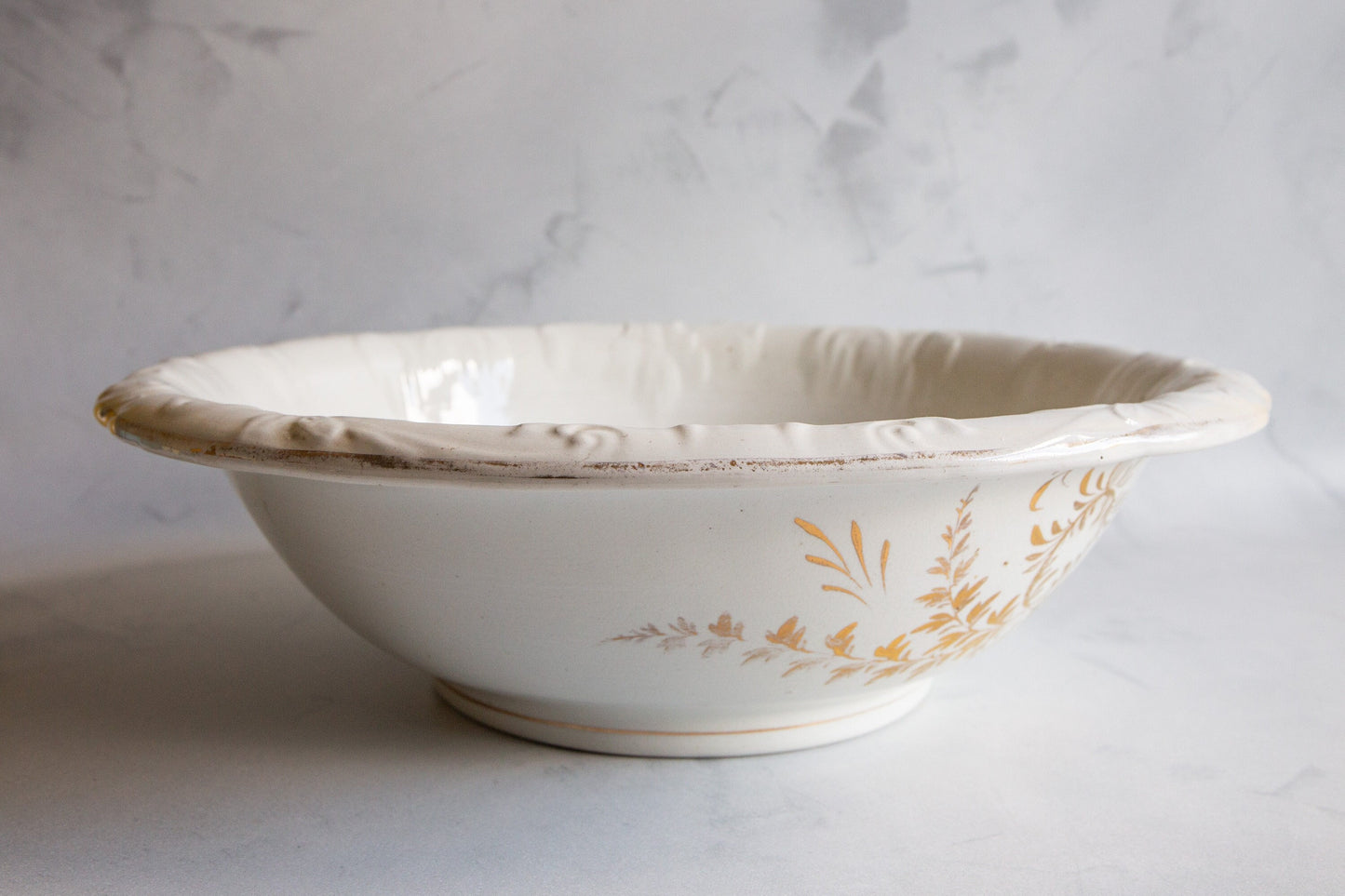 Large Victorian Table Bowl with Gold Leaf Pattern