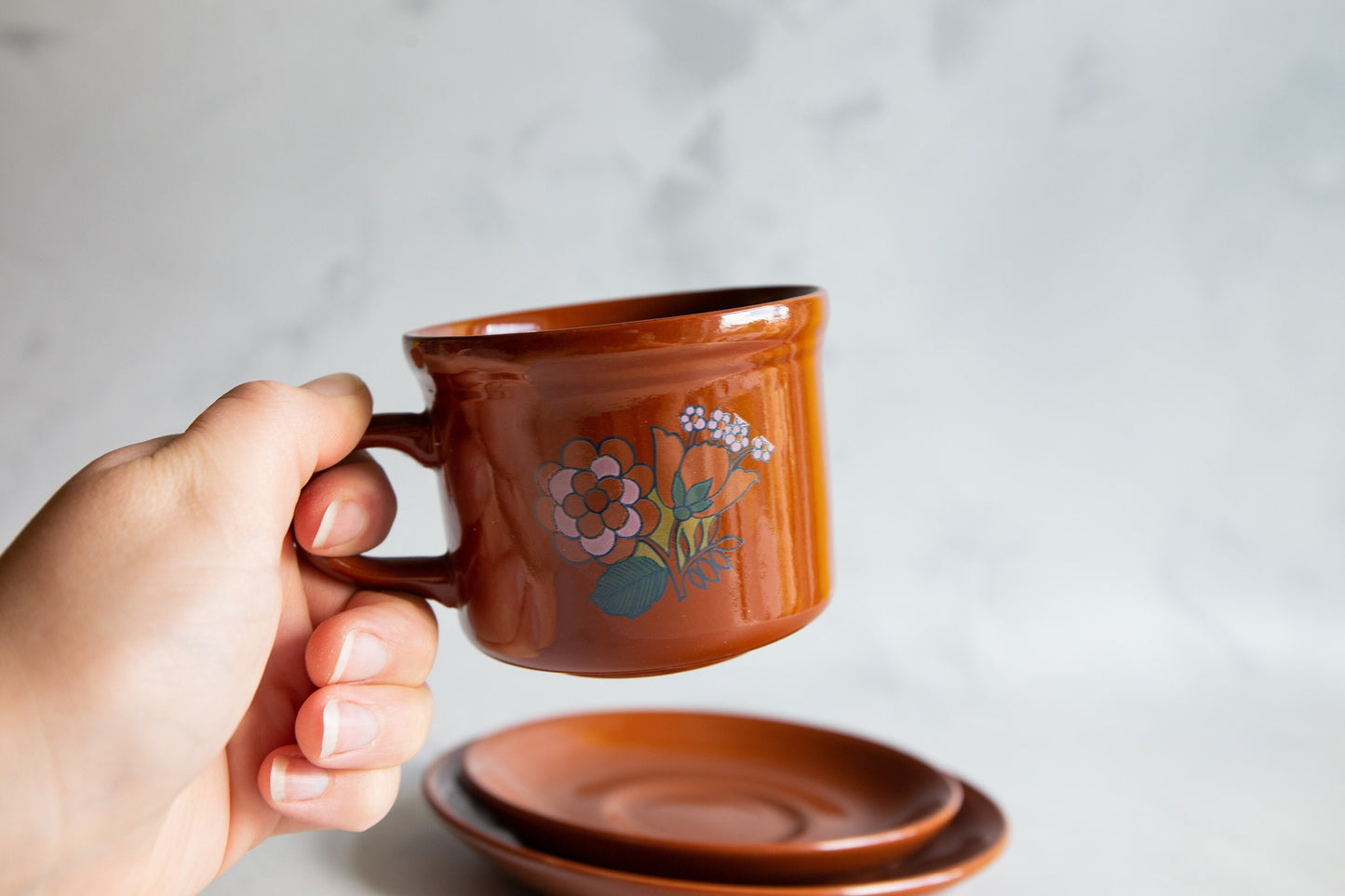 Retro Staffordshire Floral Tea Cups and Saucer Set