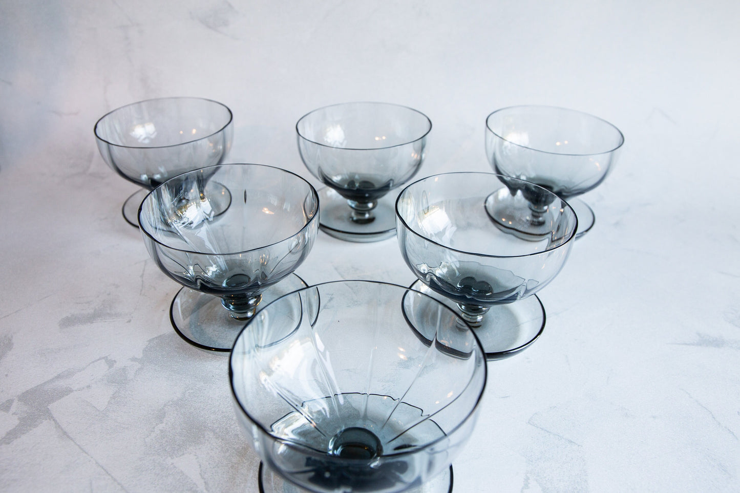 Vintage Blue Glass Dessert Bowls Set