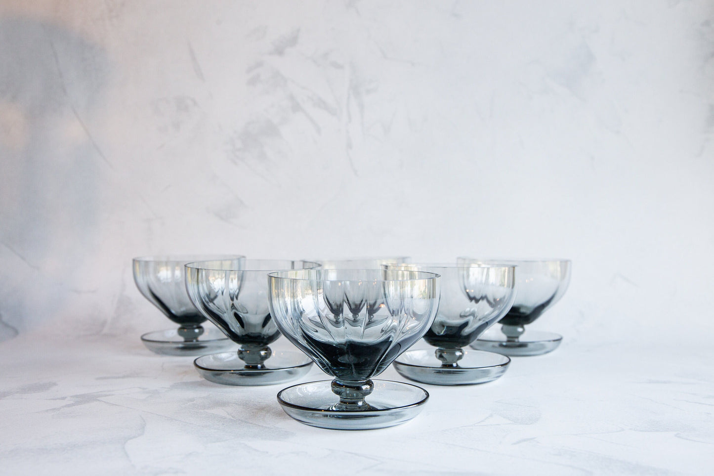 Vintage Blue Glass Dessert Bowls Set